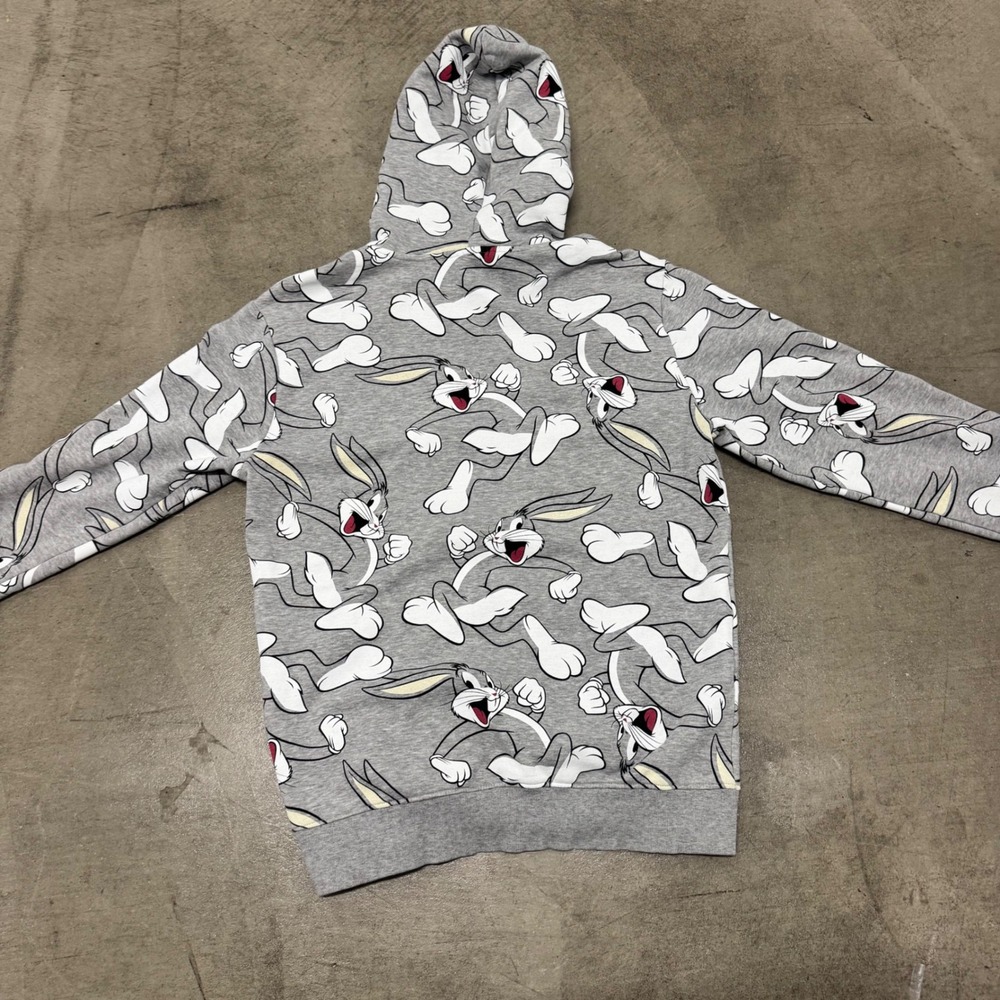 H&M Divided Looney Tunes Bugs Bunny All Over Print Gray Hoodie Mens Medium - Picture 3 of 4